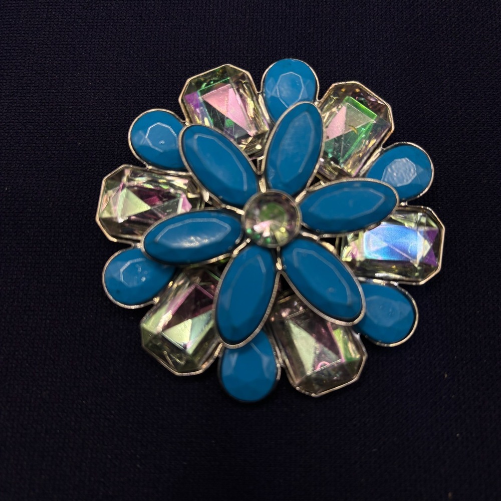 SO Blue Clear Stones Brooch Pin Back Clasp